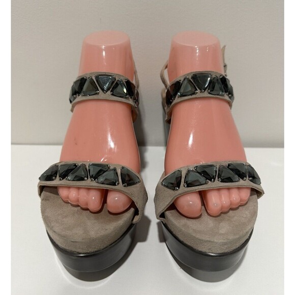 Mally women  size US 11 EU 41 beige suede buckle wedged heel sandals with jewels - Picture 2 of 13